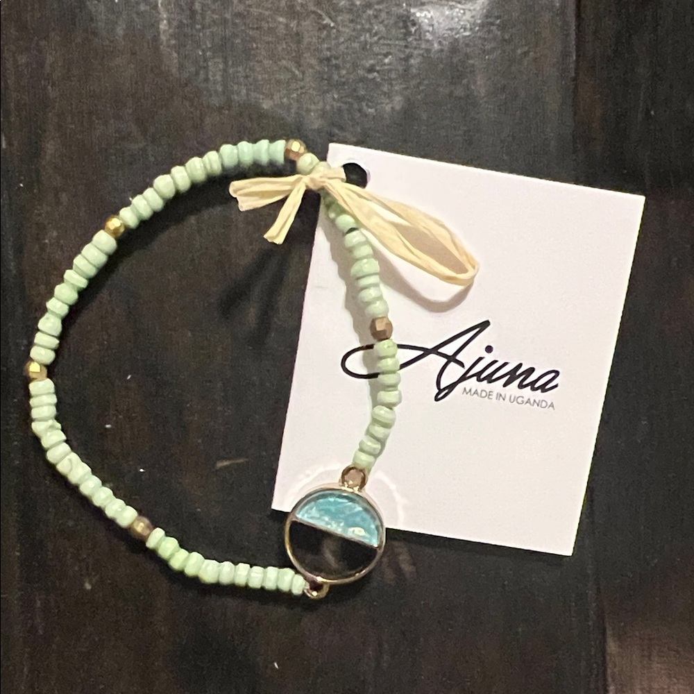 Mint Paper Beaded Bracelet with Blue Accent